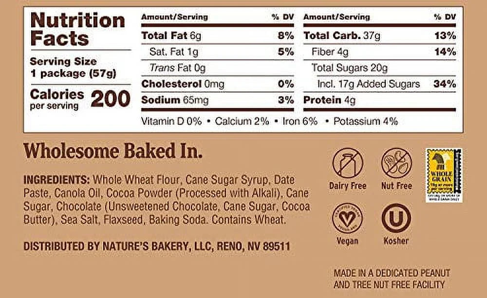 Whole Wheat Fig Bars, Double Chocolate Brownie, Vegan, Non-GMO, Snack bar, 12 twin packs E430283