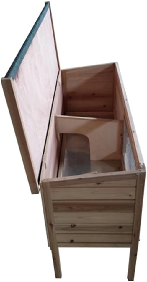 Outdoor Wooden Rabbit Hutch with Open-up Roof and Pull Out Tray E6086