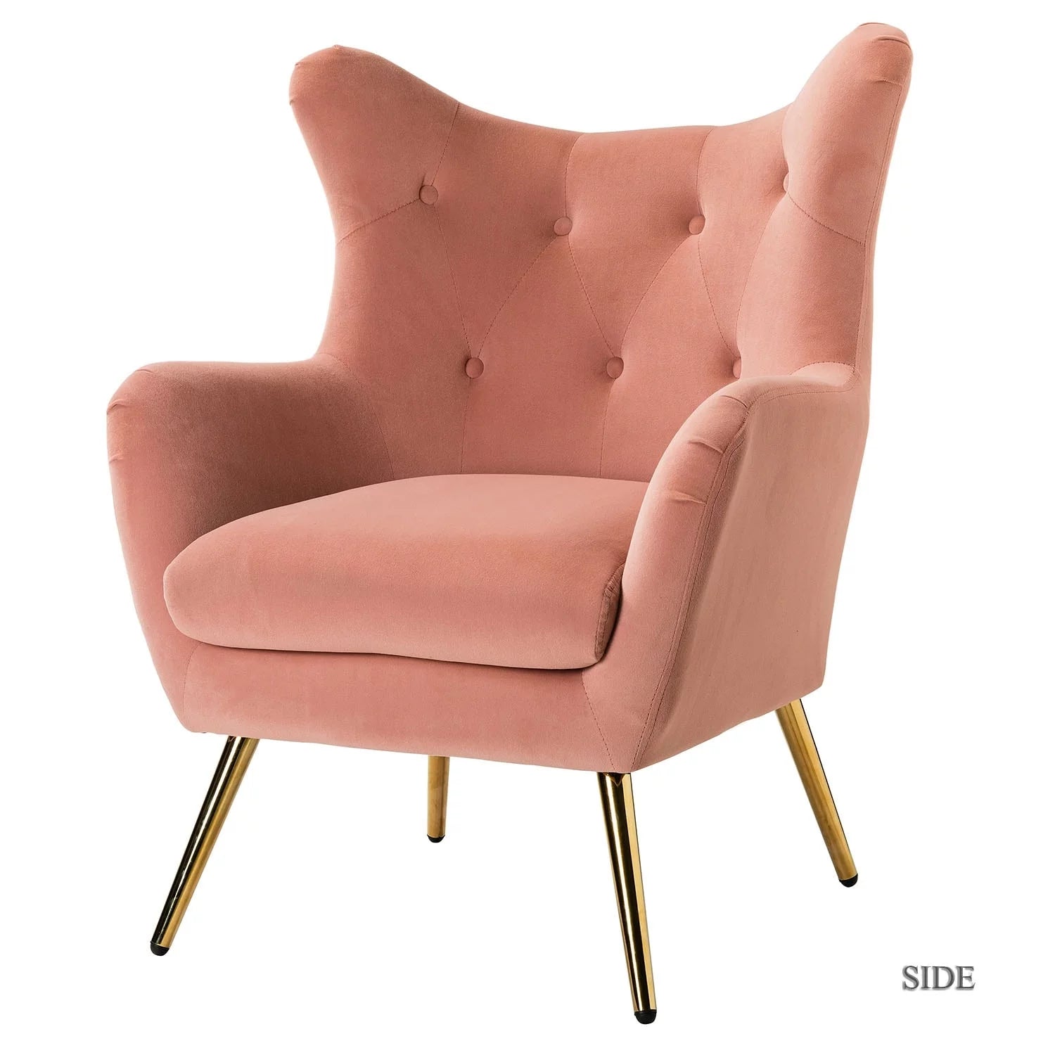 Tufted Velvet Accent Chair with Wingback and Metal Gold Legs G680467