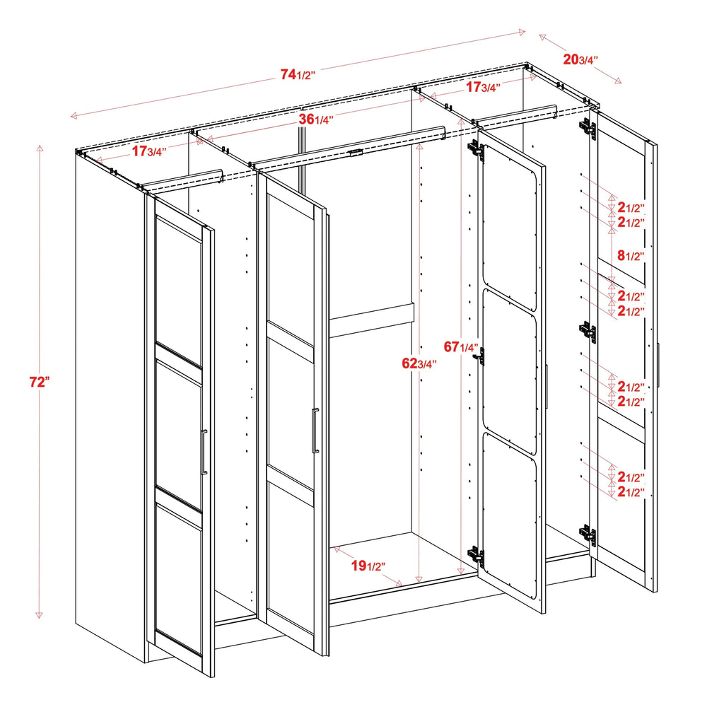 100% Solid Wood 4-Door Wardrobe Black O686791