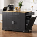 60" Kitchen Island with Drop Leaf and Power Outlet, Rolling Kitchen Cart with Trash Can Storage Cabinet A291679