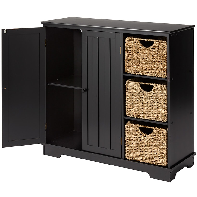 Beadboard Storage Cabinet with 3 Shelves and Cupboard