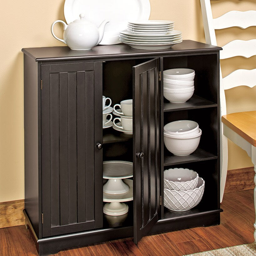 Beadboard Storage Cabinet with 3 Shelves and Cupboard