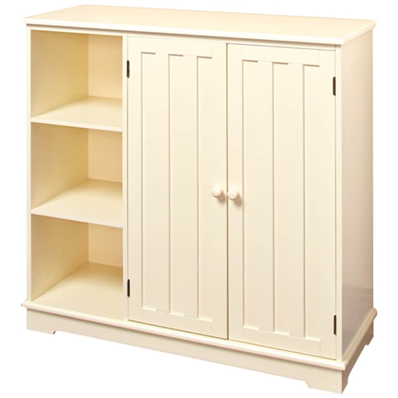 Beadboard Storage Cabinet with 3 Shelves and Cupboard