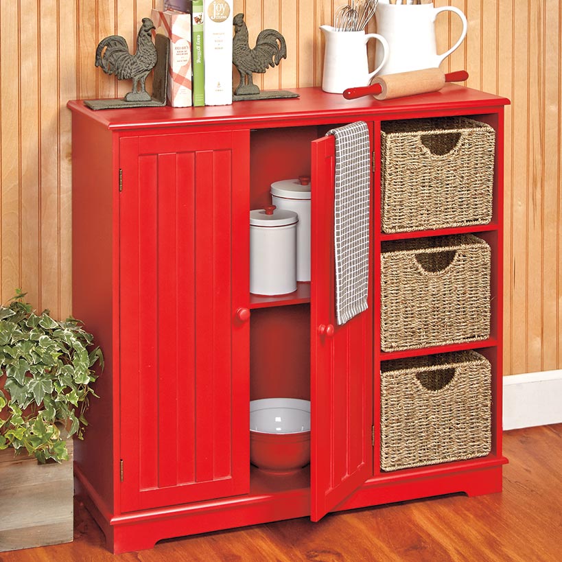 Beadboard Storage Cabinet with 3 Shelves and Cupboard