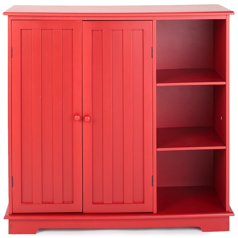 Beadboard Storage Cabinet with 3 Shelves and Cupboard