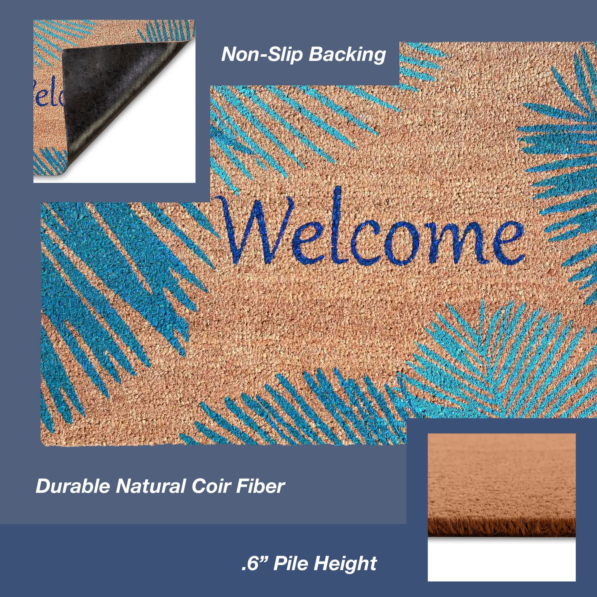 Natura Palm Border Coir Doormat with Non-Slip Backing