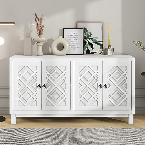 Black 4 Door Sideboard Storage Cabinet with Adjustable Shelves N7588