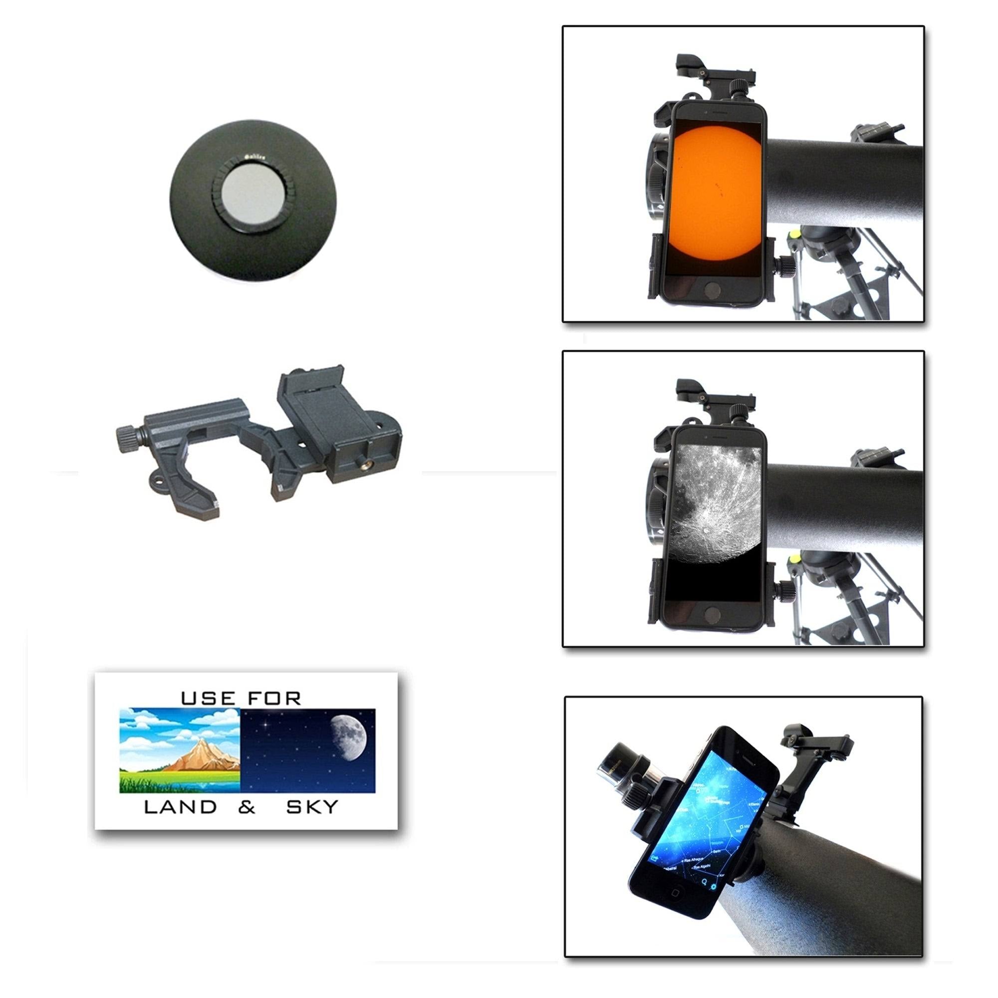 800mm x 80mm Astronomical Reflector Telescope with Smartphone Adapter and Solar Filter T309