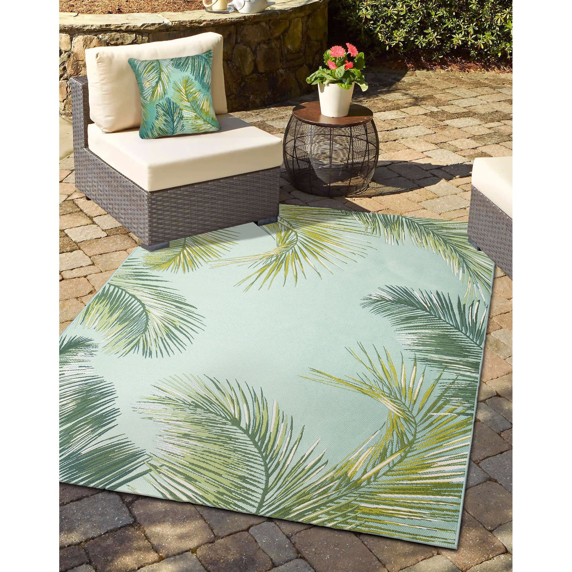 Marina Palm Border Indoor Outdoor Throw Pillow