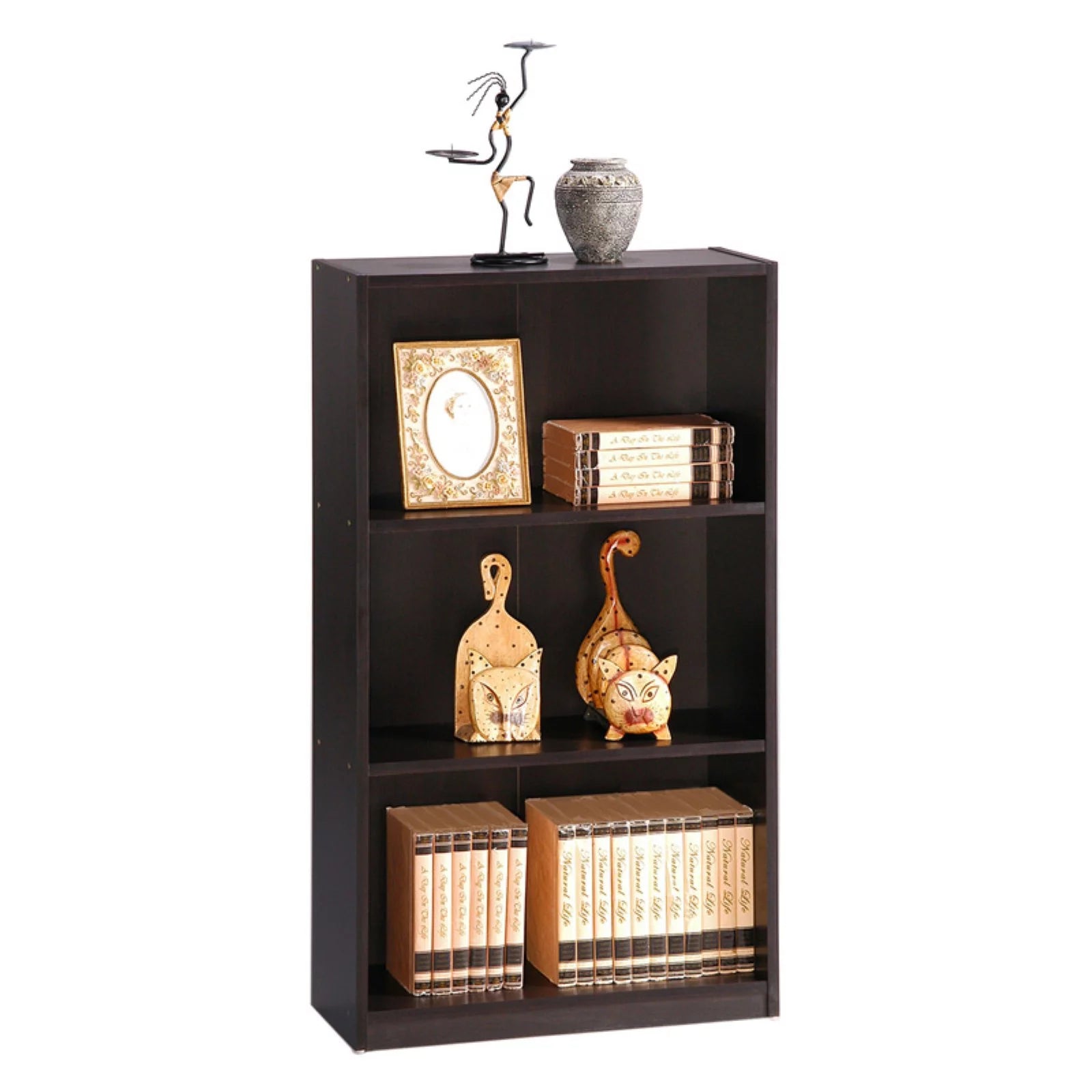 3-Tier Espresso Bookcase Storage Shelves F472265