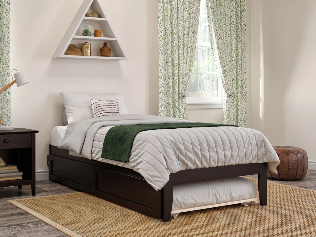 Espresso Twin XL Wood Platform Bed Frame with Trundle R6104