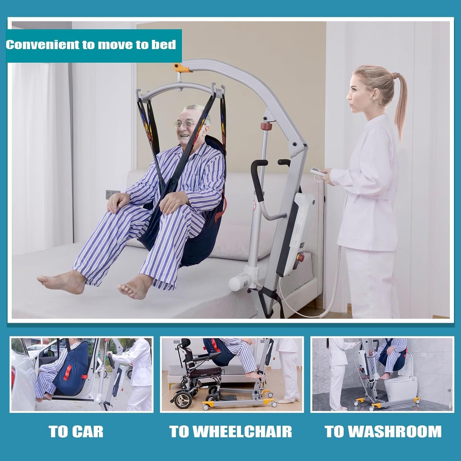 Electric Patient Lift - Aluminum Folding Electric Hoyer-Lift with 500lbs Electric Body Transfer Lifter with MOTECK Motor D402