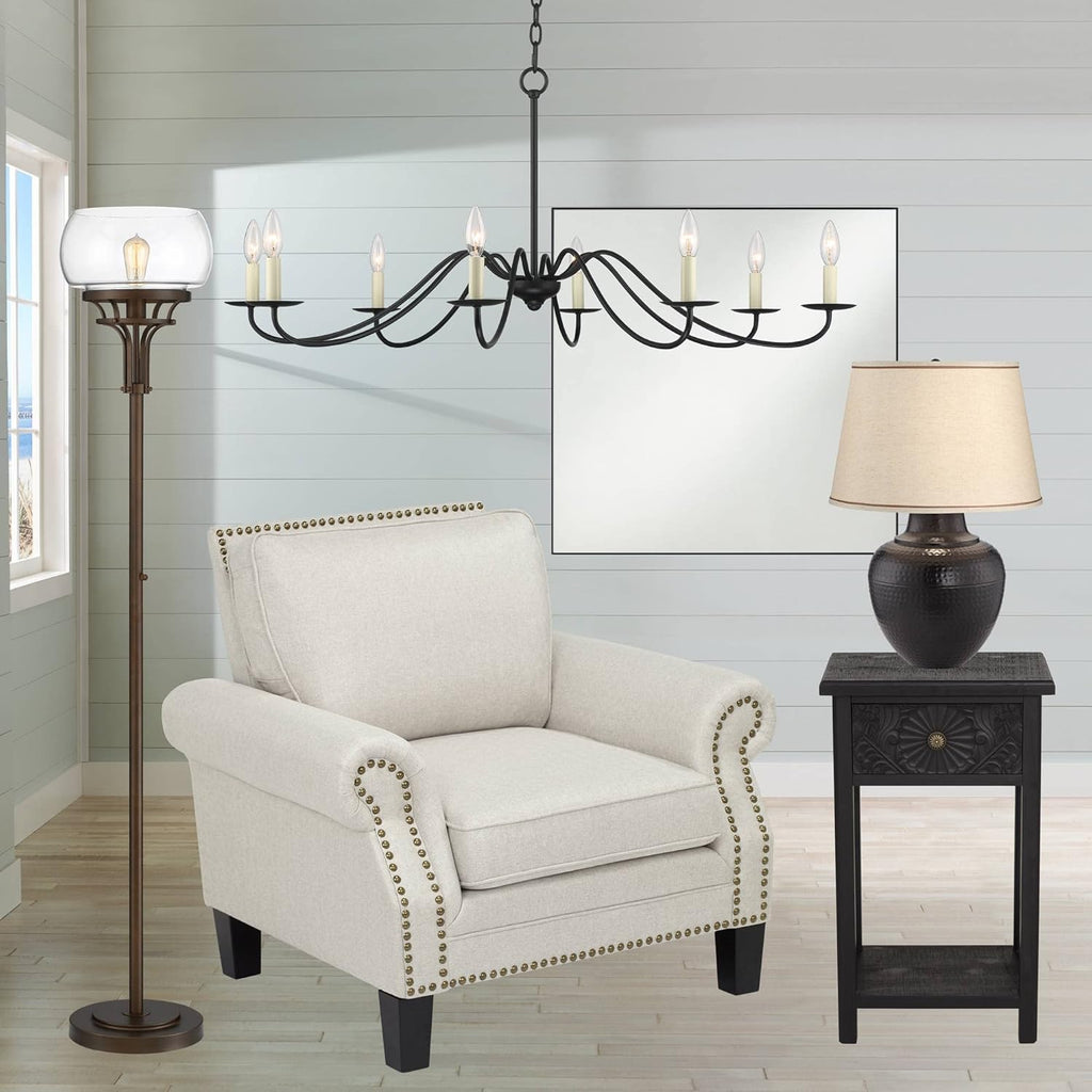 Oil Rubbed Bronze Clear Glass Floor Lamp Torchiere 72.5" Tall V479
