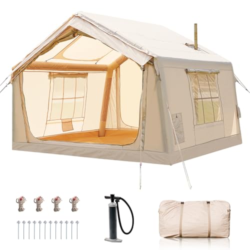 Inflatable Tent with Hand Pump and Stove Jack, Waterproof Oxford, 4-6 Person S5504
