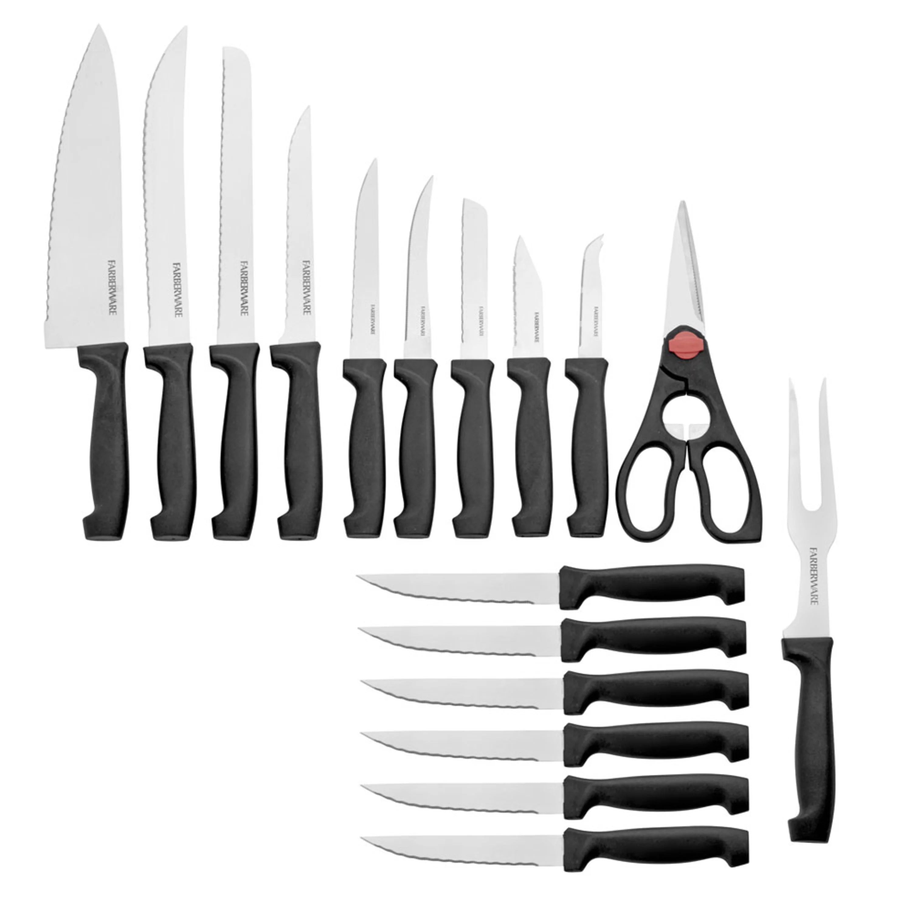18 Piece Stainless Steel Knife Set with Block Natural Wood L658758