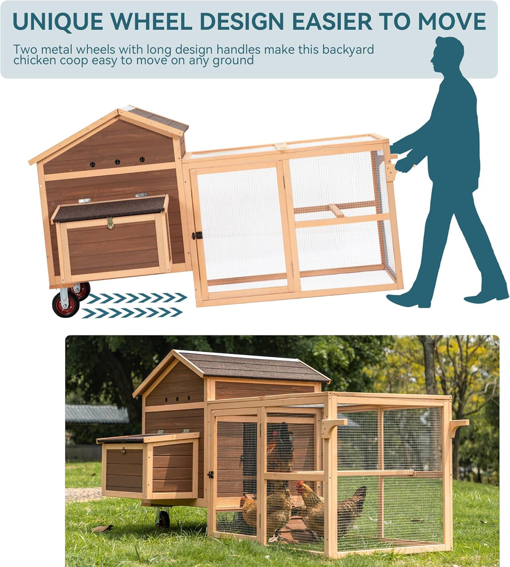 Large Chicken Coop Tractor Hen House Outdoor Waterproof Poultry Cage with Nesting Box Wheels W427