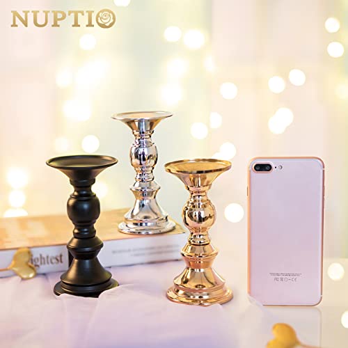 2 Pcs Gold Metal Pillar Candle Holders A956992