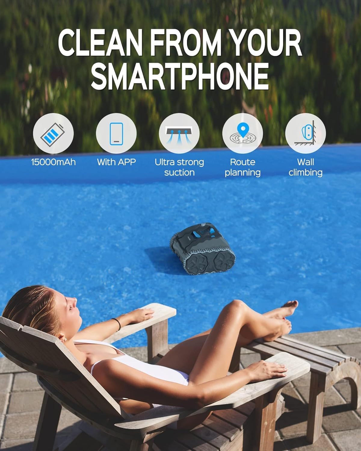 Wall Climbing Robotic Pool Cleaner with APP, 15000mAH Battery, LED Indicator Z584