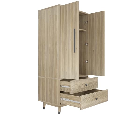 Oak 4 Door Armoire Wardrobe with 2 Drawers P831