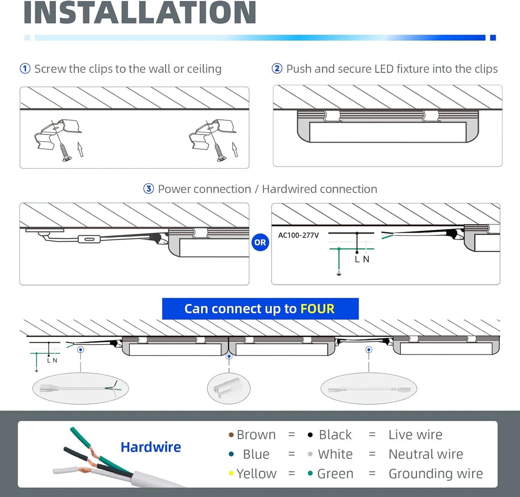 8FT 72W 9000LM 5000K Daylight White T8 Linkable LED Shop Light, 4 Packs T9378