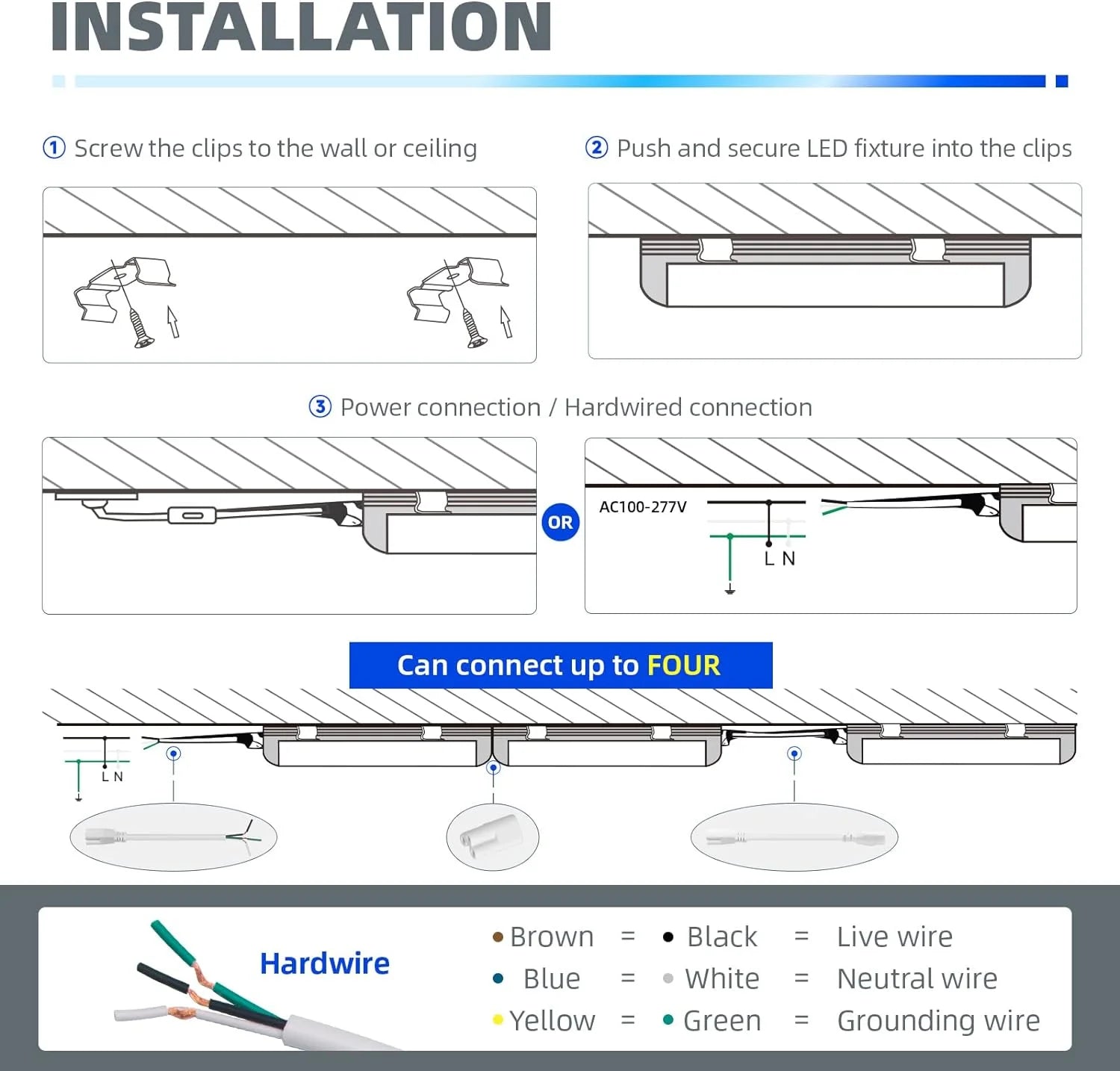 8FT 72W 9000LM 5000K Daylight White T8 Linkable LED Shop Light, 4 Packs T9378