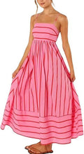 Striped Sleeveless Maxi Dress Backless Spaghetti Strap Bohemian Long Sundress I415