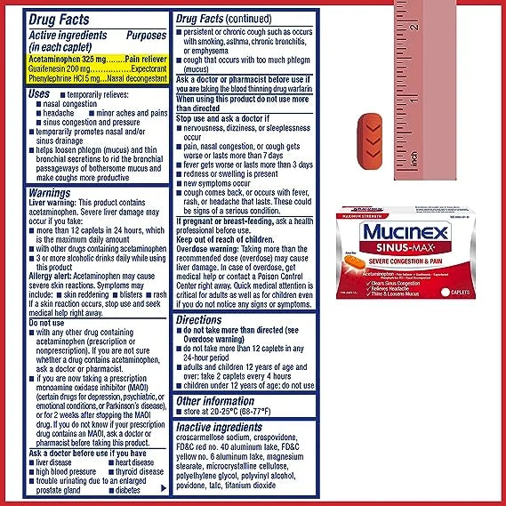 20 ea Pack of 4 Sinus-Max Severe Congestion Relief Caplets P85314