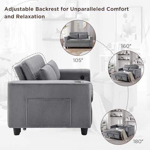 Light Grey Corduroy 3 in 1 Convertible Sleeper Sofa Bed P680