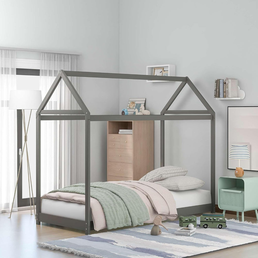 Gray Twin Size Wooden House Bed B85289