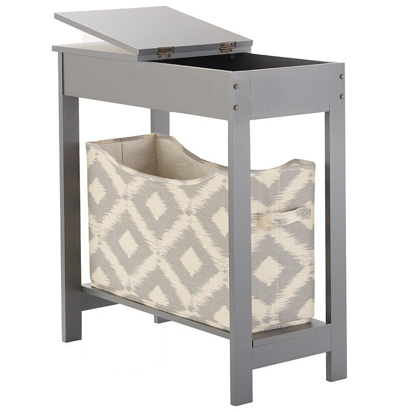 Narrow Wood Side Table with Flip-Top and Storage Bin T7156