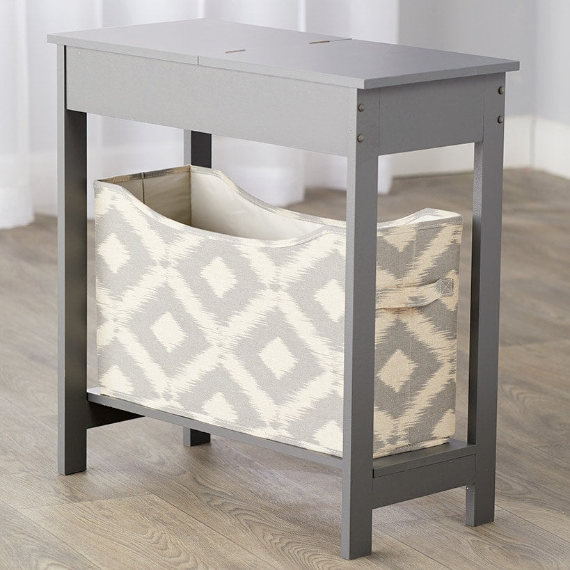 Narrow Wood Side Table with Flip-Top and Storage Bin T7156