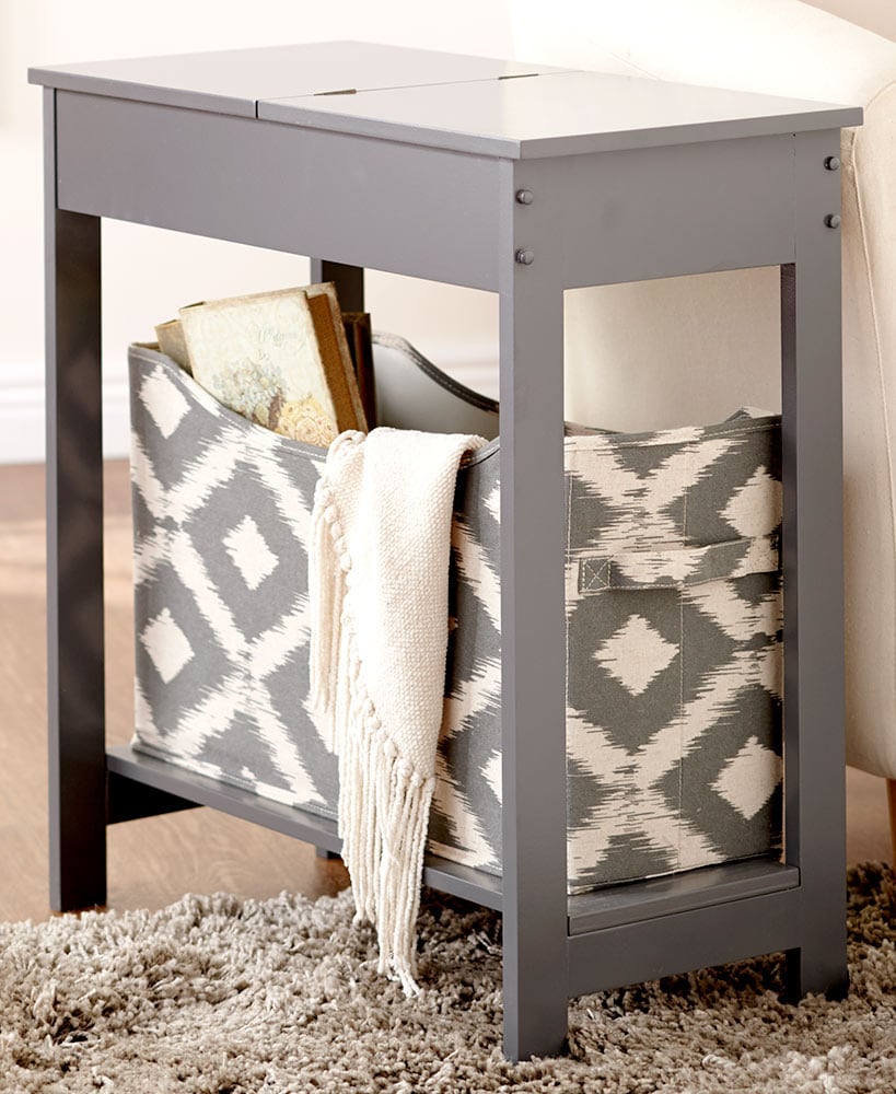 Narrow Wood Side Table with Flip-Top and Storage Bin T7156