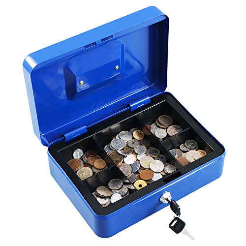 Cash Box with Money Tray and Key Lock, Metal, 13''x9.37''x3.54'', Black Q166