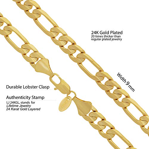 9mm Figaro Chain Bracelet 24k Real Gold Plated K460165