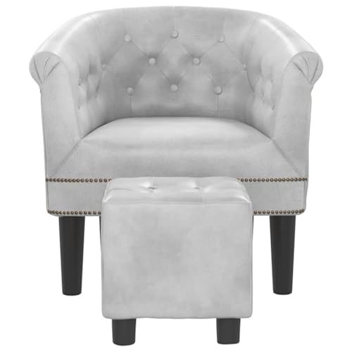 Silver Faux Leather Tub Chair with Footstool R638