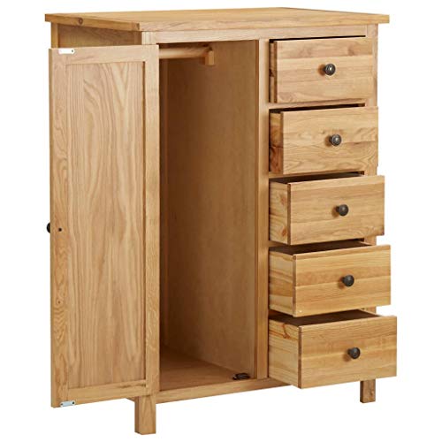 Solid Oak Wood Wardrobe with Hanging Rail and Drawers P40239
