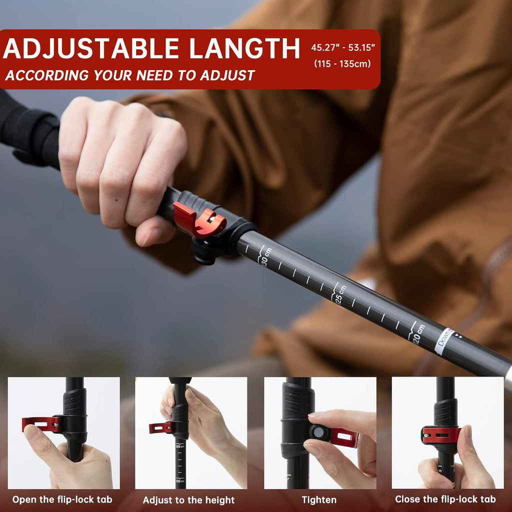 Carbon Fiber Trekking Poles Collapsible Walking Sticks Hiking Folding Poles Quick Lock 2pc B95083