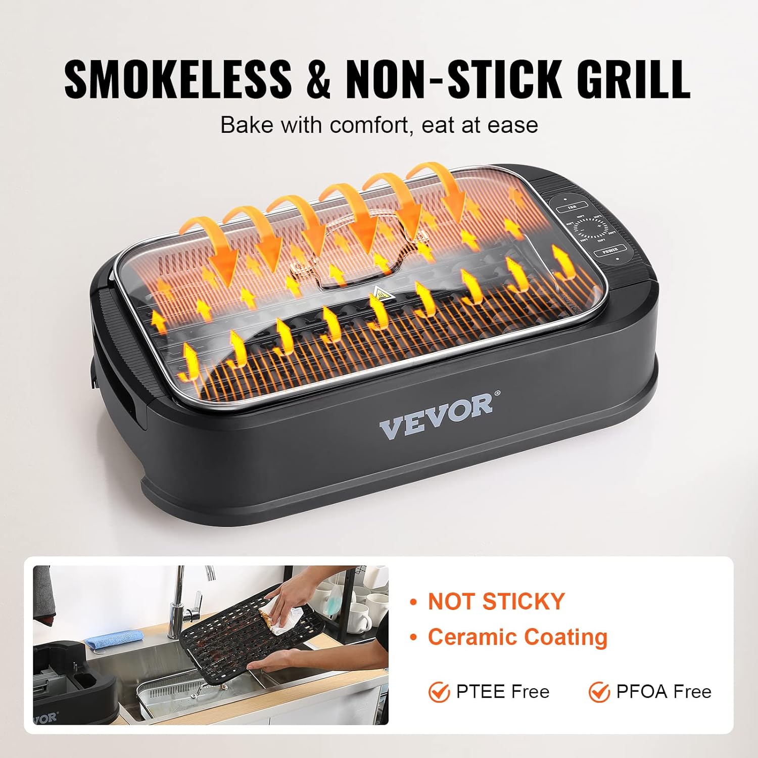 110 sq.in 1500W Electric Non-Stick Smokeless Indoor Grill Z108