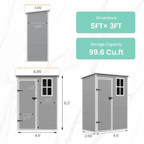Grey & White 6x4.5 FT Plastic Outdoor Storage Shed Z262112