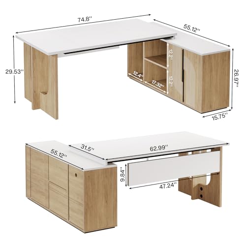 74.8" L Shaped Computer Desk with Shelves and CPU Storage, Black and Brown Y94297