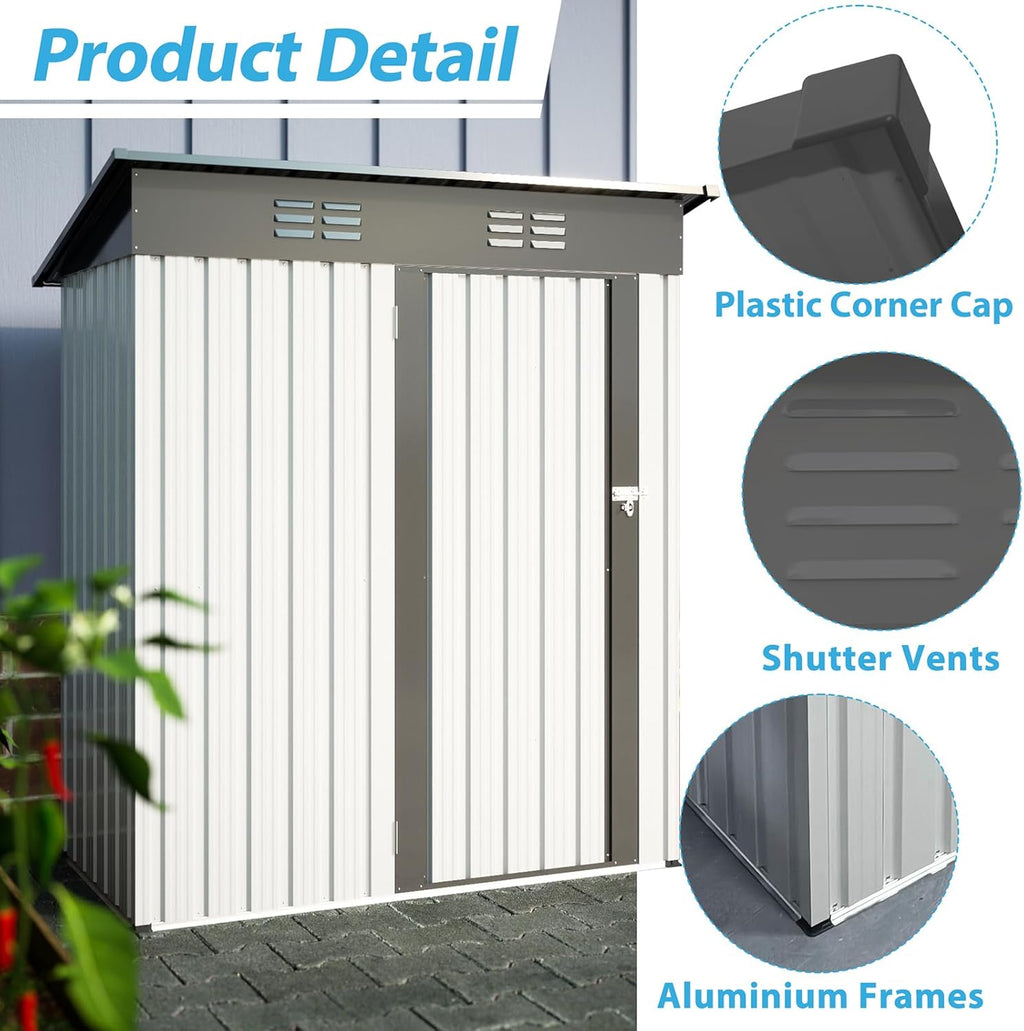 5 X 3 Ft Galvanized Metal Outdoor Storage Shed with Lockable Doors K701
