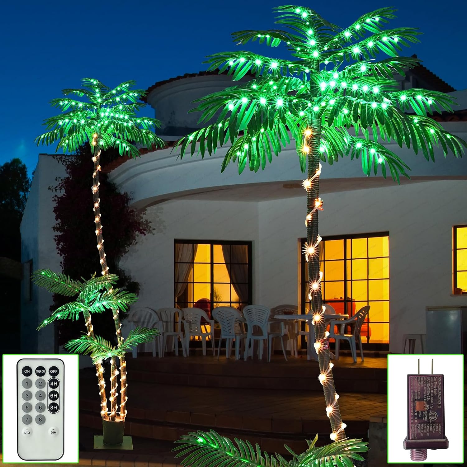 7FT Artificial Lighted Palm Trees with 260 LED Lighted Three Trunks O514177