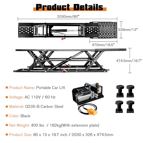 Portable Car Lift, 7000 LBS, 28" Maximum Height W58586