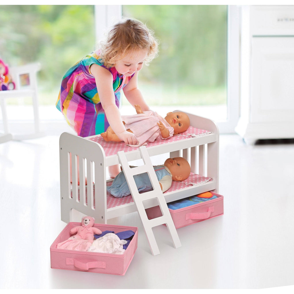 Doll Bunk Bed with Ladder and Two Storage Baskets - Pink L375189