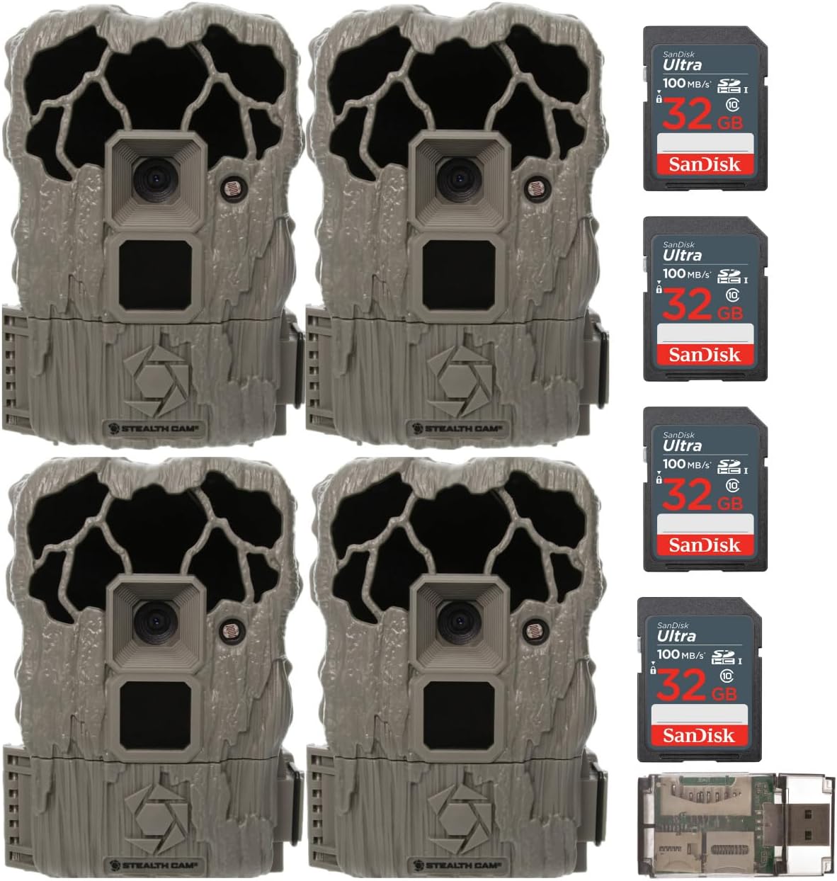 22MP 720p Trail Camera with 80-Feet Detection IR Range Bundle with 32GB SDHC Memory Card and Card Reader (4-Pack) X57253