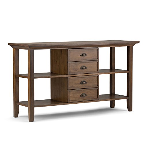 Hickory Brown Solid Wood Console Sofa Table with Storage, 4 Drawers and 4 Shelves I827