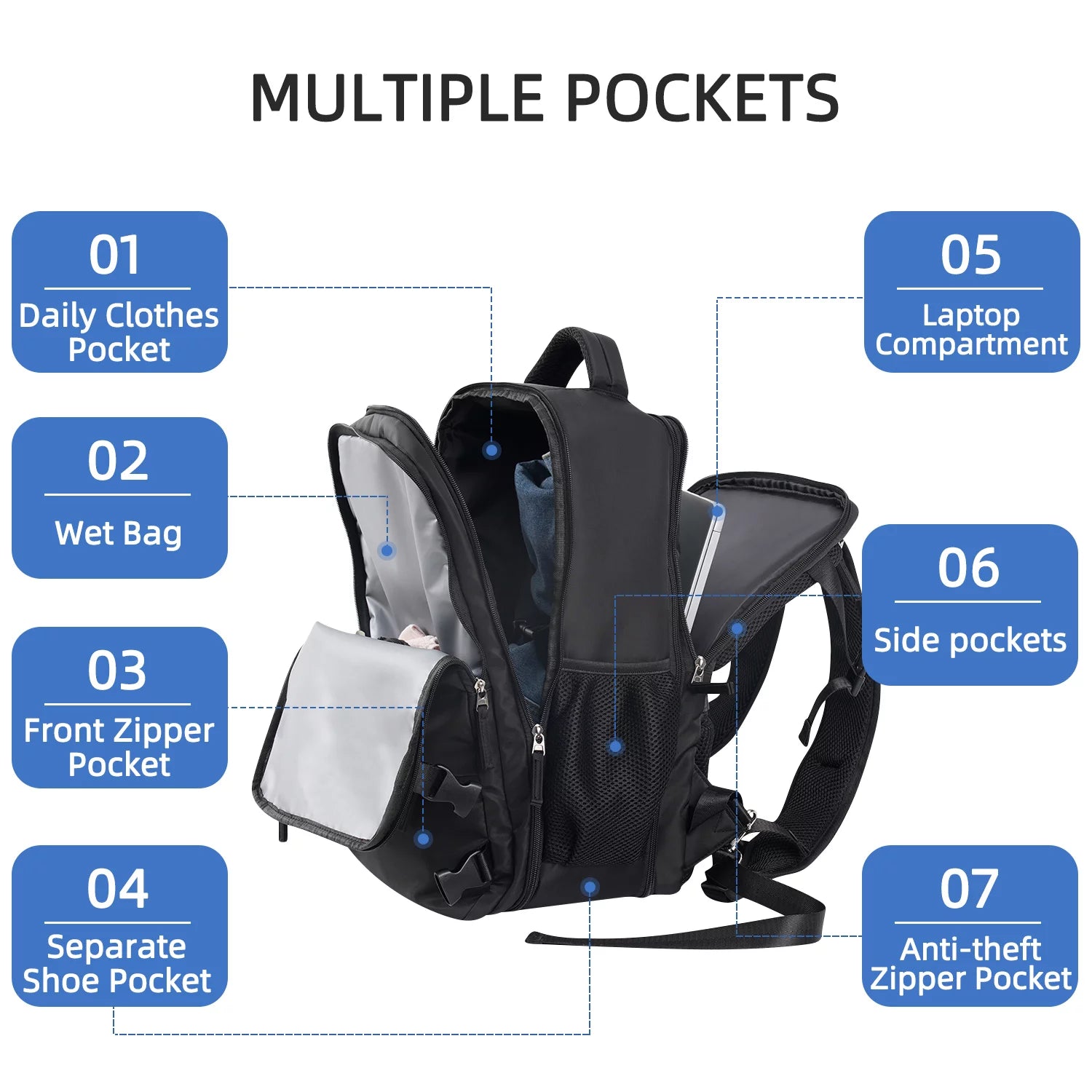 Black Waterproof Travel Backpack T794