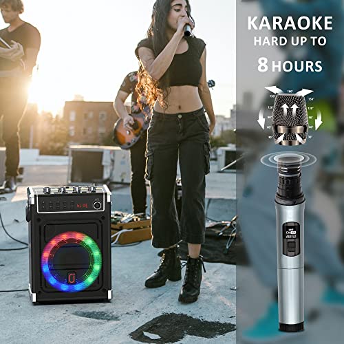 Black Karaoke Machine with 2 Wireless Microphones and Bluetooth Speaker R86690