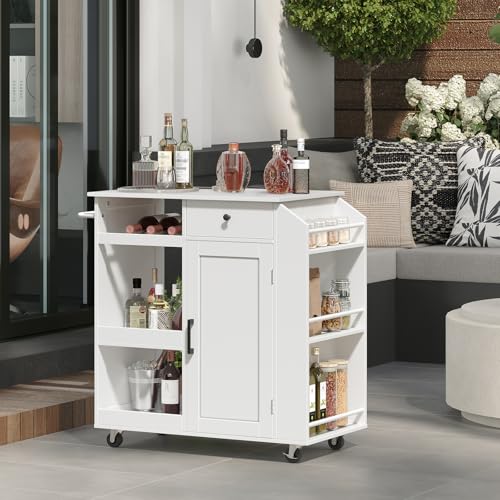 Black and Natural Rolling Kitchen Cart with Drawer L812034